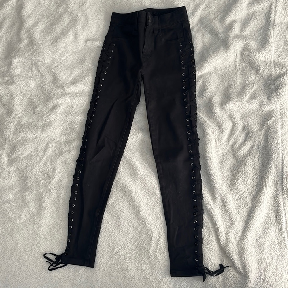 American Eagle Outfitters Black Lace-Up Jeggings, 00S